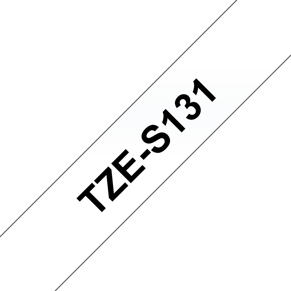 Oryginalna laminowana taśma z mocnym klejem TZe-S131 firmy Brother – czarny nadruk na przezroczystym tle, 12 mm szerokości